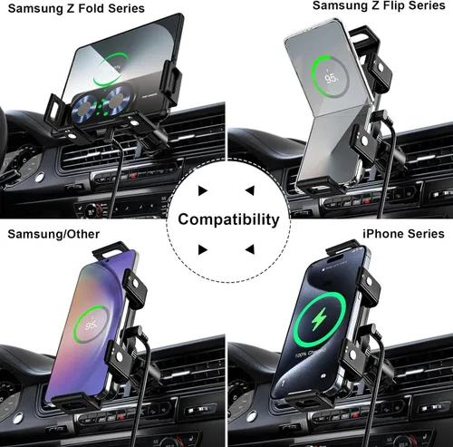 Miniatura 2 de Soporte inalámbrico para cargador de coche, 15 W, doble bobina de un solo toque, soporte giratorio para teléfono de coche, cargador inalámbrico