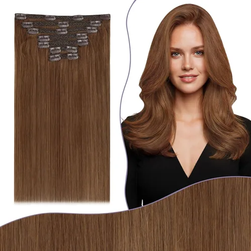 Miniatura 52 de Fshine Extensiones de cabello con broches, 22 pulgadas, 7 unidades, color marrón oscuro, doble trama, extensiones de cabello humano real con clip