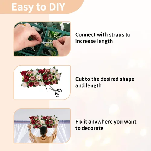 Miniatura 7 de NUPTIO Centros de mesa de flores artificiales para mesas, 6 unidades, color borgoña, rosa polvorienta y blanco cremoso, arreglos de rosas falsas