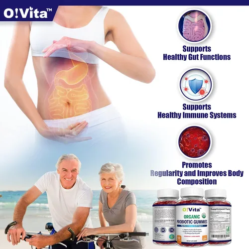 Miniatura 2 de Gomitas probióticas orgánicas, 5 mil millones de UFC, fuerza máxima, sabor a fresa, salud intestinal y apoyo inmunológico para hombres, mujeres