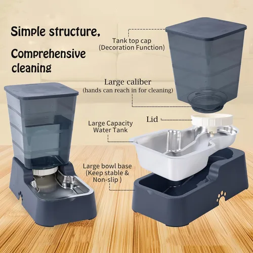 Miniatura 2 de Meikuler Dispensador automático de agua para perros y gatos, gran capacidad, 5 litros para gatos y perros medianos y grandes, con cuenco de acero