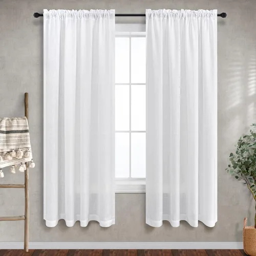 Miniatura 53 de Cortinas blancas puras de 38 pulgadas de ancho para dormitorio, juego de 2 paneles de cortinas de privacidad con bolsillo para barra, cortinas