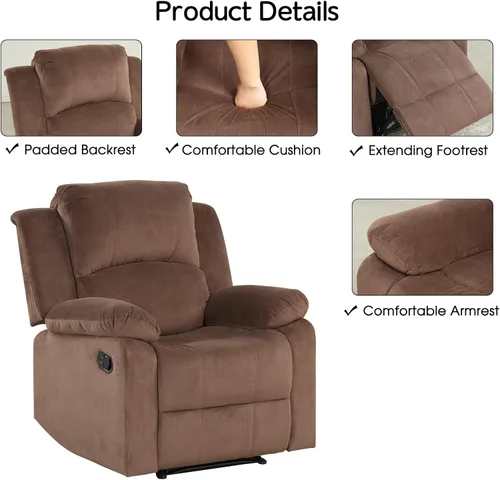 Miniatura 3 de CANMOV Juego de sillas reclinables manuales de 2, sofá individual de tela suave y tapizado para sala de estar y dormitorio, mecanismo reclinable
