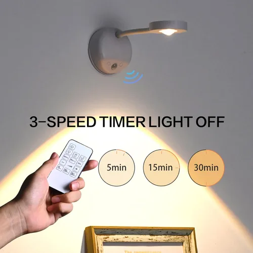 Miniatura 2 de XPESUVC Lámpara de pared con sensor de movimiento, foco LED recargable, lámpara de lectura de mesita de noche de rotación flexible con 3 Blanco