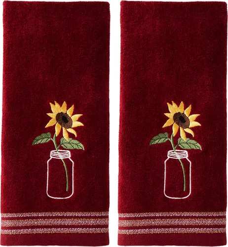 SKL Home by Saturday Knight Ltd. - Juego de toallas de mano de girasol en tarro de 2 piezas, color vino
