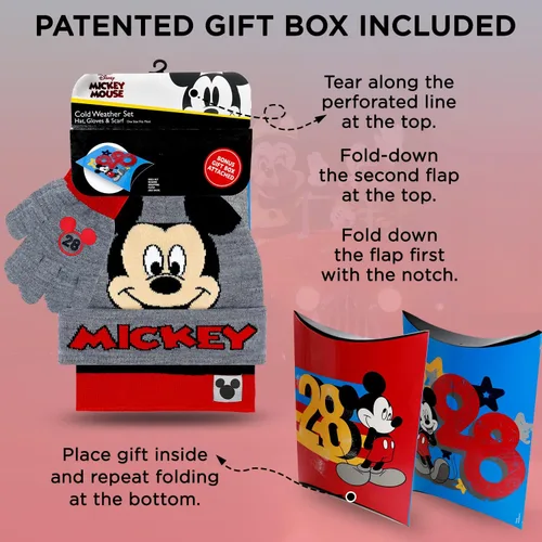 Miniatura 4 de Mickey Mouse - Gorro de invierno para niños bufanda y guantes de nieve juego de 3 piezas suave y cálido para exteriores para niños y niños pequeños