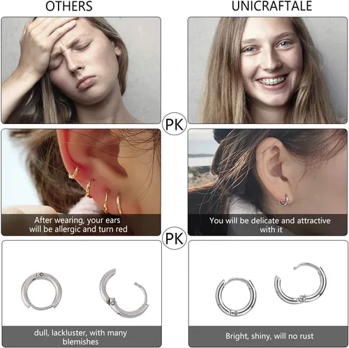 Miniatura 4 de UNICRAFTALE 20 aretes de aro pulidos a mano de 0.472 in, aretes de aro de acero inoxidable de 0.028 in, componentes de alambre de acero inoxidable