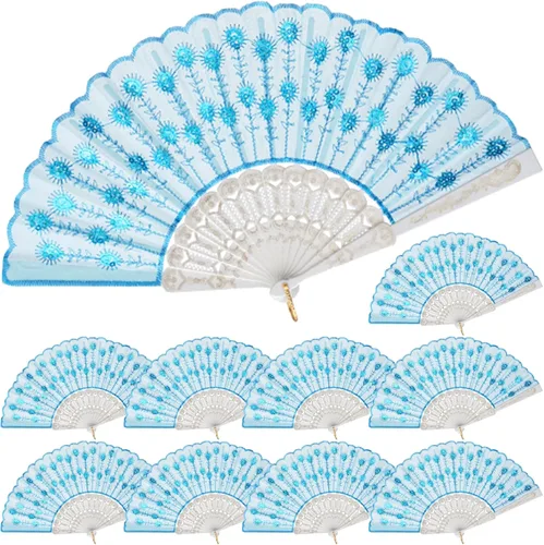 Miniatura 12 de QIRMIZI Paquete de 10 ventiladores plegables de tela, perfectos para bodas, fiestas y bailes, color rosa oscuro