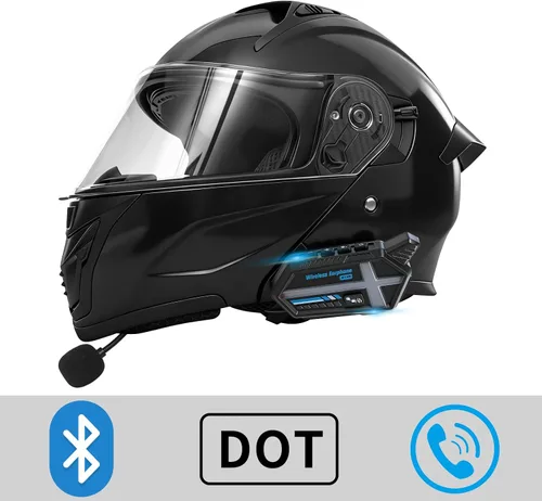 Miniatura 2 de Cascos modulares Bluetooth para motocicleta con luces traseras, certificado por DOT, doble visera, cascos de cara completa para hombres y mujeres