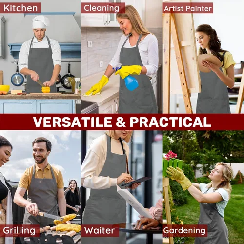 Miniatura 7 de 2 delantales de chef de talla grande, delantal profesional unisex con 2 bolsillos para cocinar, trabajar, hornear (tamaño más grande)
