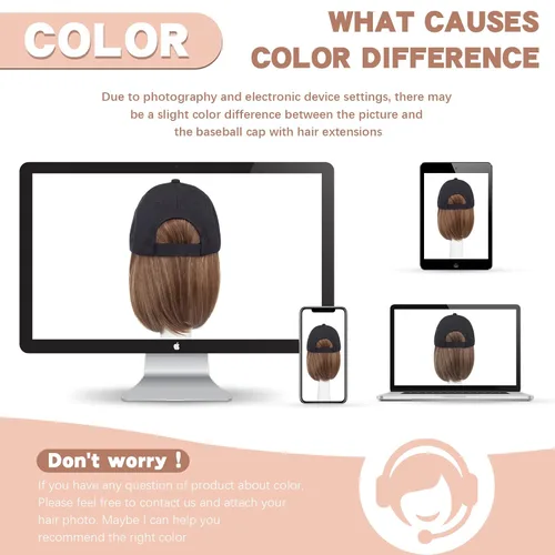 Miniatura 7 de SEGO Gorra de béisbol con extensiones de cabello para mujer, resistente al calor, sintético, 6 pulgadas, ajustable, corta, recta, peluca de repuesto