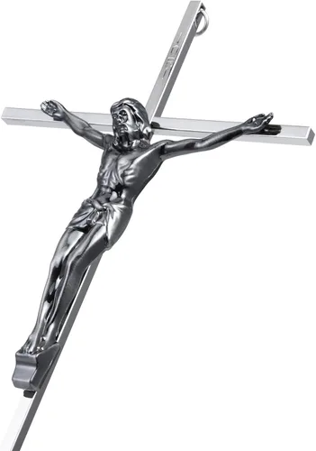 Miniatura 3 de ALDENTA Crucifijo de pared, cruz católica de metal para pared, crucifijo de Jesús plateado de 10 pulgadas para decoración del hogar