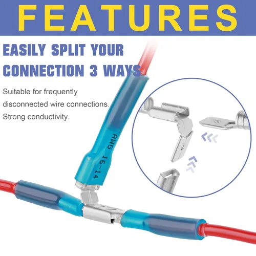 Miniatura 4 de haisstronica 120 conectores amarillos de pala termocontraíbles, conectores de cable de 12-10 AWG, terminales de desconexión rápida
