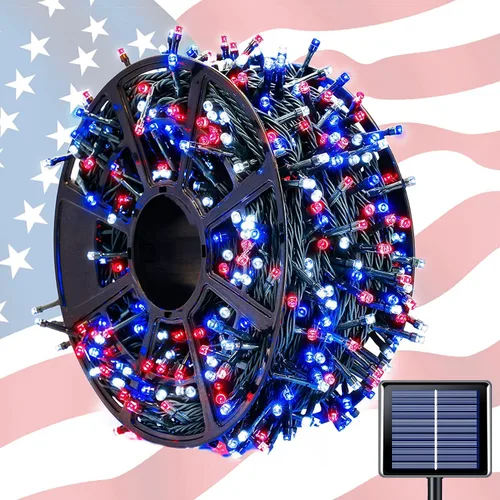Miniatura 19 de JMEXSUSS 600 luces LED solares azules de Navidad, 206.7 pies, luces azules de Navidad al aire libre, impermeables, 8 modos de luz solar al aire