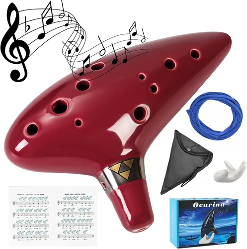 Miniatura 8 de Mulucky Ocarina de arcilla natural de 12 agujeros con accesorios Caja de regalo de instrumento musical para principiantes - Azul oscuro Verde