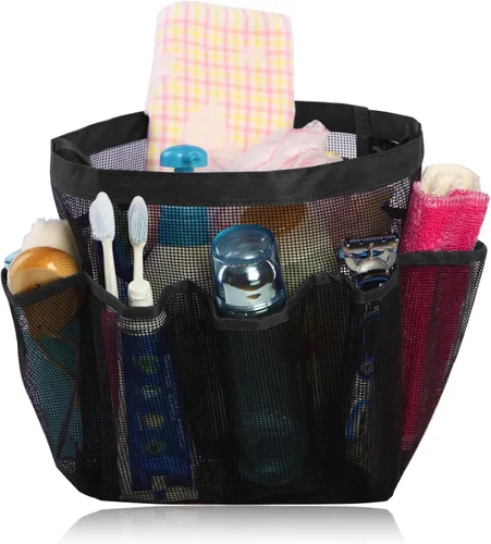 eoocvt Organizador de ducha de malla, 8 bolsillos, de secado rápido, bolsa de aseo para baño, organizador de ducha, accesorios (negro)