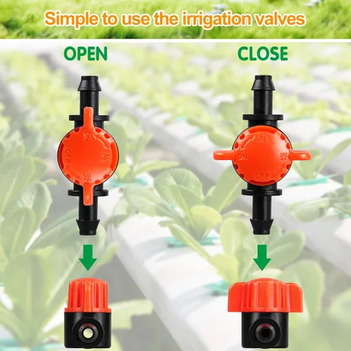 Miniatura 5 de Válvulas de riego por goteo de 1/4 pulgadas, 40 válvulas de interruptor de apagado de riego por goteo para tubos de riego por goteo de 1/4 pulgadas