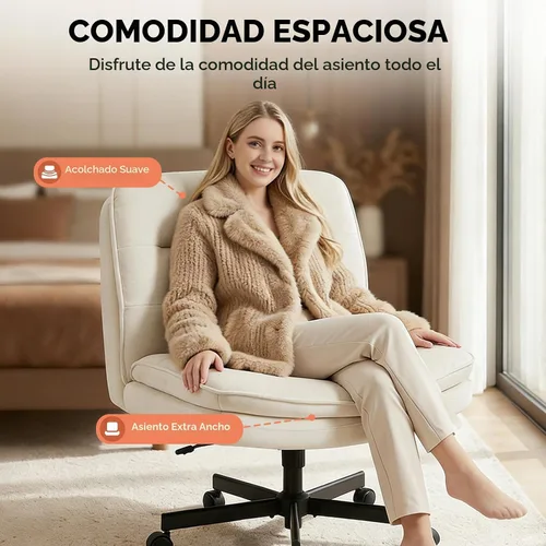 Miniatura 5 de GTPLAYER Silla de oficina con patas cruzadas, silla de escritorio sin brazos, bonita silla de tocador con ruedas, silla de computadora, cómoda silla