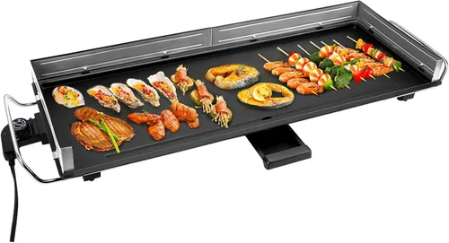 AEWHALE Parrilla eléctrica antiadherente extra grande de 35 pulgadas, parrilla Teppanyaki BBQ para interiores y exteriores, con temperatura