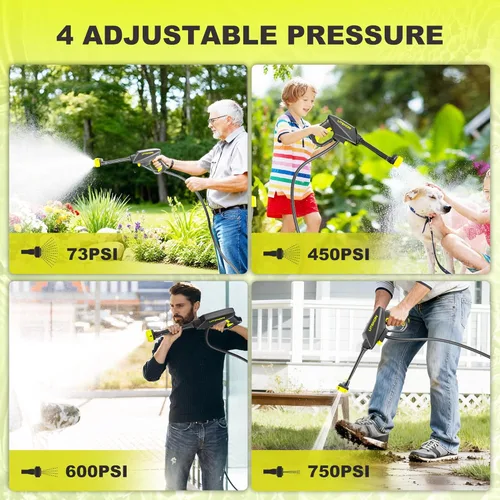 Miniatura 6 de LITEKON Lavadora a Presión Portátil Inalámbrica, Máx 750PSI, Batería 2x5.0Ah, Eléctrica de 4 Presión Ajustable con Tanque de 4.5Gal, Manguera