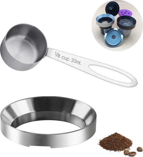Miniatura 10 de Kit de recambio reutilizable de taza K, cuchara de café de acero inoxidable 304 de 1.0 fl oz y embudo dosificador de aluminio, se adapta a Keurig