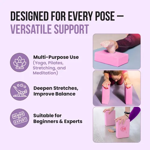 Miniatura 4 de LIVE WELL Bloques de yoga rosas (juego de 2) – Ladrillos de yoga de espuma EVA para apoyo, estiramiento y alineación – Accesorios de yoga