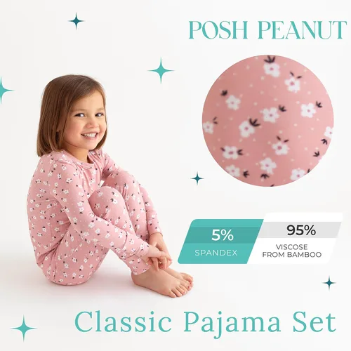 Miniatura 27 de Posh Peanut Pijamas para niñas, suaves, de viscosa de bambú para niños, pijamas a juego de manga larga para niñas