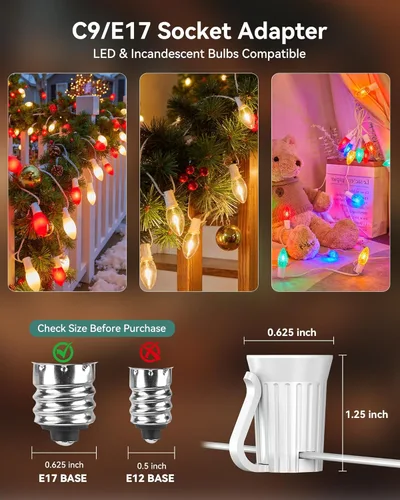Miniatura 2 de Brightown Carrete comercial C9/E17 de 500 pies de luz navideña, cable blanco de 12 pulgadas de espaciado, listado UL C9-Cable blanco