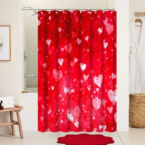 Miniatura 20 de Cortina de ducha de San Valentín para baño, 48 x 72 pulgadas, celosía, corazones de amor, impermeable, para tina, tina de caravana, rayas blancas