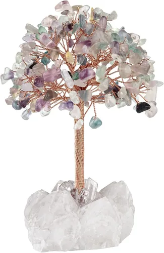 Miniatura 11 de Nupuyai Árbol de cristal de cuarzo rosa curativo hecho a mano con racimo de cuarzo de roca, árbol de dinero bonsái de piedra energética, decoración