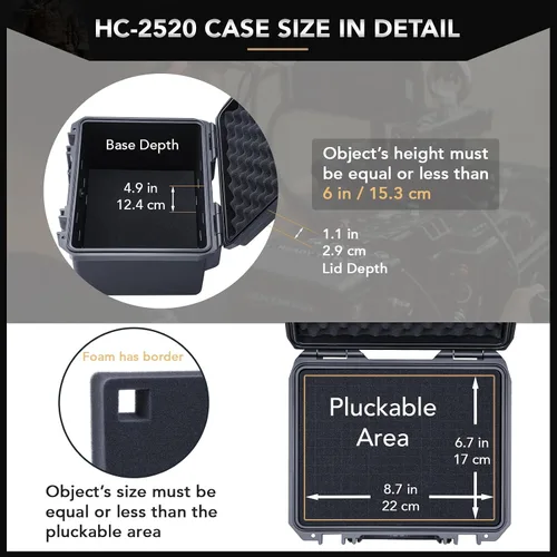 Miniatura 3 de Lykus HC-2520 Funda rígida impermeable con espuma, tamaño interior 9.8 x 7.5 x 6.1 pulgadas, adecuado para pistola, micrófono, grabadora y más