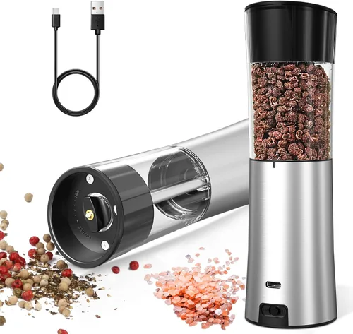 Miniatura 9 de innhom Juego de molinillo eléctrico de sal y pimienta, funciona con pilas, molinillo de sal y pimienta de acero inoxidable, molinillo automático
