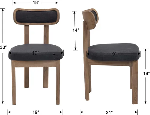 Miniatura 2 de Juego de 2 sillas de comedor de lino, modernas tapizadas de mediados de siglo con respaldo curvo, sillas de cocina sin brazos para sala de estar