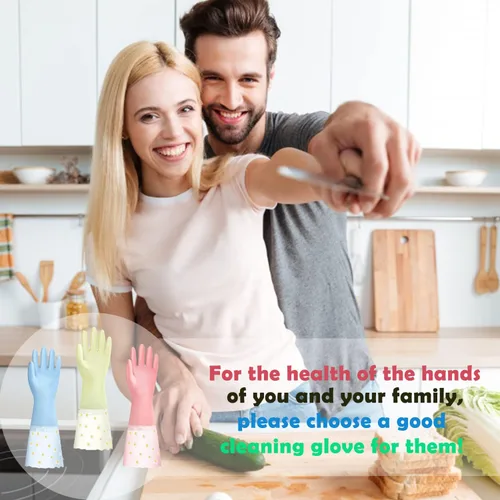 Miniatura 6 de KAQ Guantes de lavado de platos, 3 pares de guantes de goma antideslizantes reutilizables para cocina, jardinería, hogar Pequeño