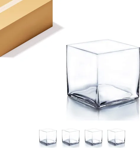 Miniatura 36 de WGV - Jarrón de cristal en forma de cubo a granel, portavelas, 3 x 3 x 3 pulgadas, contenedor transparente elegante con decoración floral