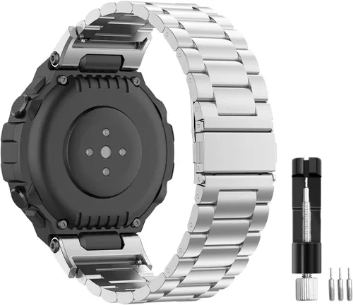 E ECSEM Correa compatible con Amazfit T-Rex/T-Rex Pro, correa de repuesto de metal de acero inoxidable sólido para reloj inteligente Amazfit T-Rex