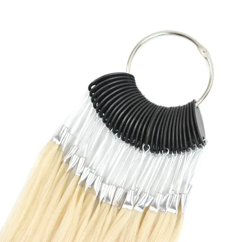 Miniatura 6 de Juego de 30 mechones por juego de muestras de cabello 100% humano, anillos de color para extensiones de cabello humano y muestra de teñido de Rubio