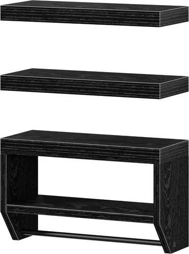 Miniatura 8 de Estantes flotantes de baño QEEIG para pared - Estante sobre inodoro para almacenamiento de papel higiénico estilo granja 40.6 cm, juego de 3, negro