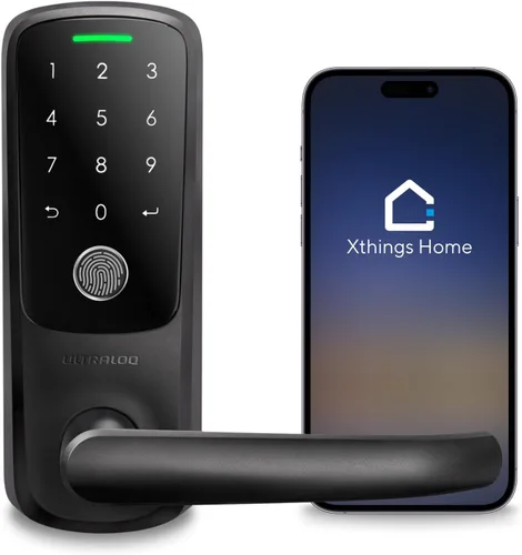 ULTRALOQ Latch 5 La primera cerradura inteligente WiFi incorporada del mundo con huella dactilar, cerradura de puerta sin llave 5 en 1 con teclado