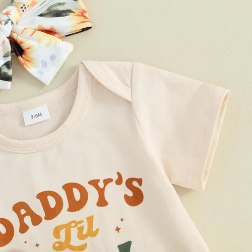 Miniatura 89 de Sejardin Ropa de verano para bebé y niña, recién nacida, manga corta, con letras, mameluco elástico con diadema