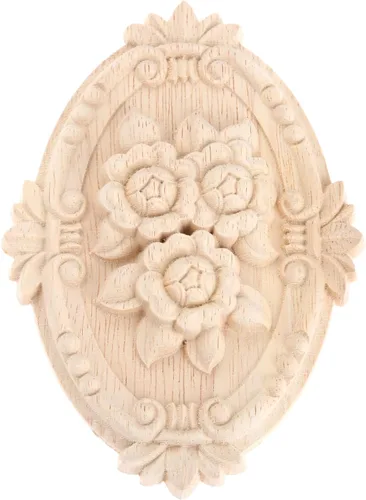 Miniatura 9 de Apliques de madera, adornos decorativos de madera, adornos tallados en rosas para muebles, calcomanías ovaladas de talla central para puerta