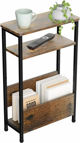 Miniatura 9 de THUMEYE Mesa auxiliar estrecha de 7.1 pulgadas para espacios pequeños, mesa auxiliar pequeña de 3 niveles con soporte para revistas, mesita de noche