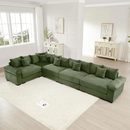 Miniatura 34 de Sofá modular de gran tamaño de 117.3 pulgadas, sofás modulares grandes de pana para sala de estar, sofás de 3 plazas, moderno juego de sofá de Blanco
