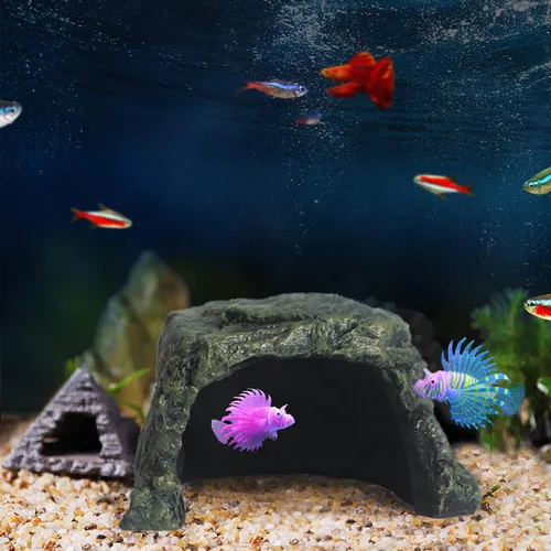 Miniatura 5 de Besimple Cueva Decorativa Escondite para Peces de Acuario, Escondites de Roca para Reptiles Cueva de Piedra Casa Escondite Accesorios de Pecera