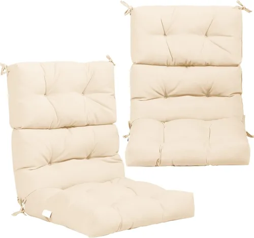 Miniatura 10 de Tangkula Cojín para silla de respaldo alto para patio, almohadillas de asiento para silla con lazos antideslizantes, cojines de repuesto