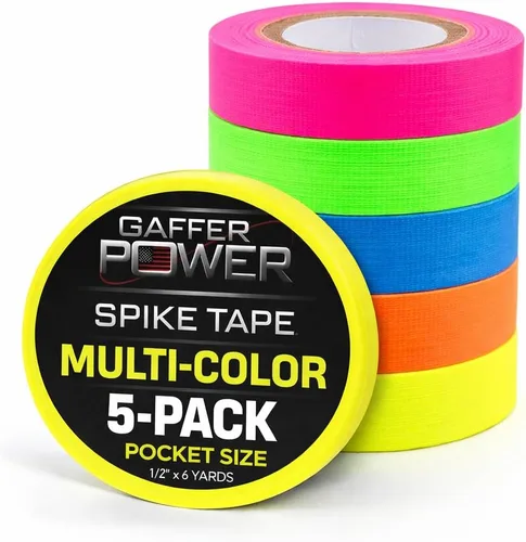 Cinta adhesiva Gaffer Power Spike Tape | Cinta Gaffers fabricada en EE. UU. | 5 colores brillantes de cinta de neón Gaffer | Sin residuos | Marcado