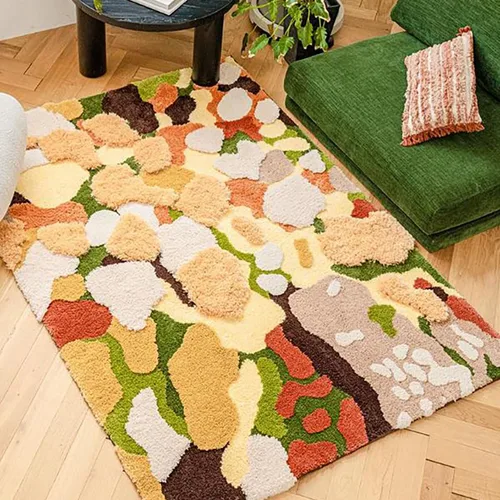 Miniatura 25 de Alfombra de musgo estéreo 3D irregulares con flores naturales, margaritas y musgo, para sala de estar, dormitorio, decoración estética del hogar