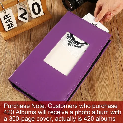 Miniatura 3 de Vienrose Álbum de fotos de 4 x 6 pulgadas, 420 fotos, cubierta de piel, libro de fotos de gran capacidad con bolsillos, álbumes de fotos deslizables