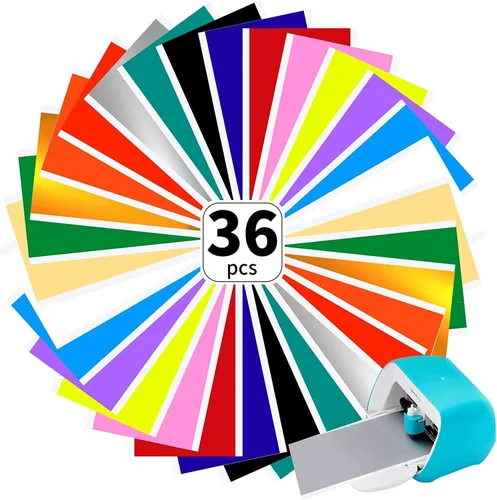 Vinilo inteligente permanente para Cricut Joy, 36 hojas (5.5 x 12 pulgadas), vinilo adhesivo para manualidades, paquete de vinilo de 15 colores para