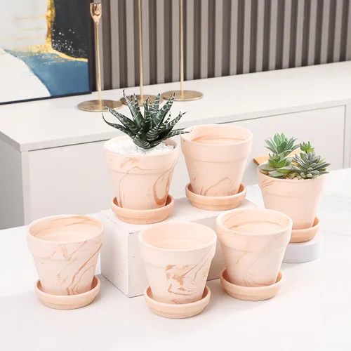 Miniatura 4 de Macetas de terracota con platillo, paquete de 6 macetas pequeñas de cerámica de arcilla de terracota de 4 pulgadas, ideal para cactus y suculentas